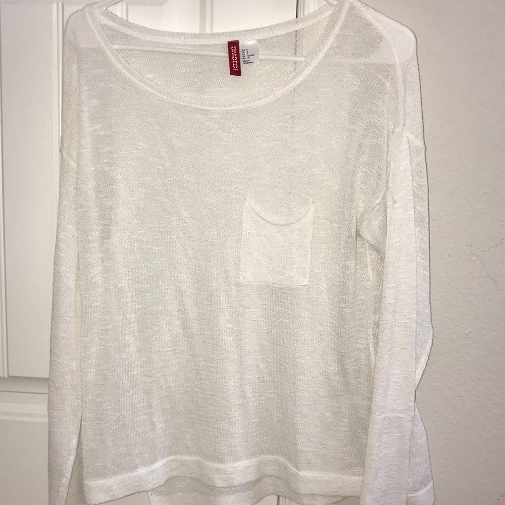 White sheer long sleeve with pocket